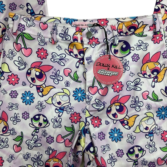 NWOT DOLLS KILL x Powerpuff Girls Flare Pants  Large Purple Satin (32x32) Goth - Picture 8 of 16